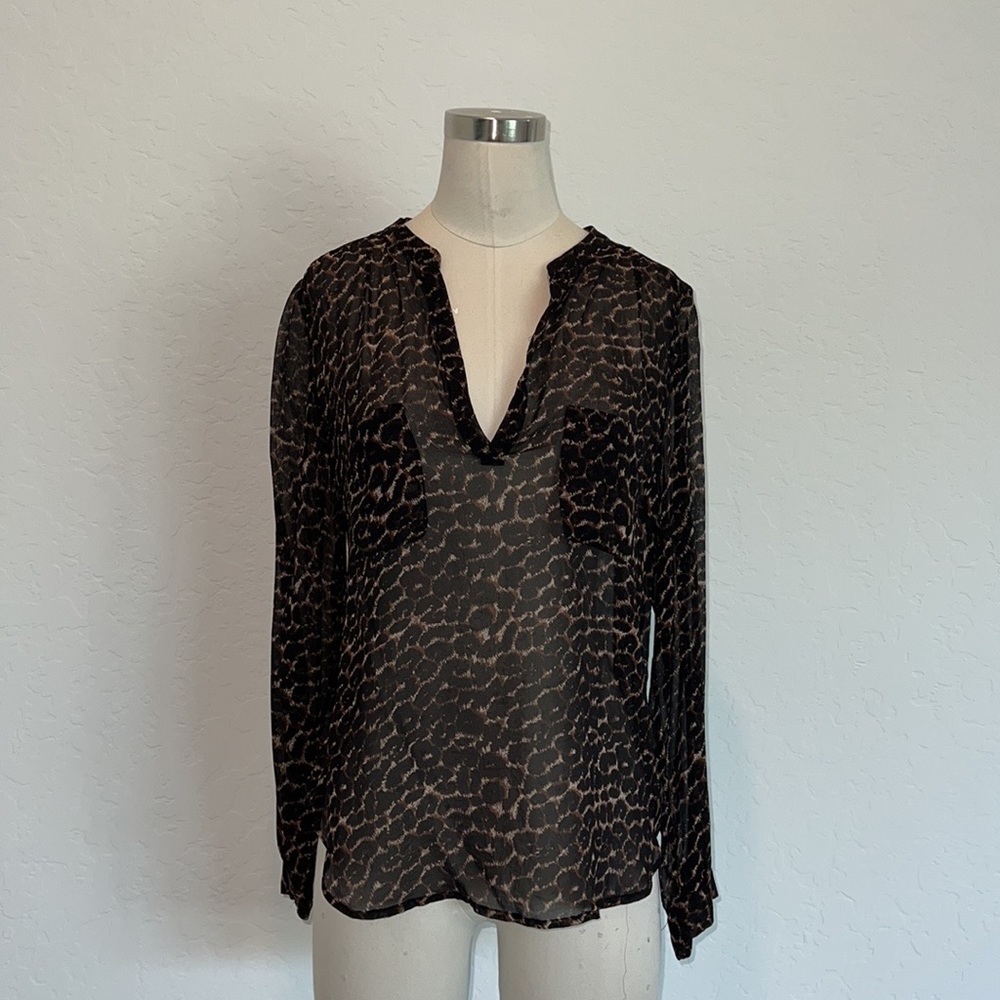 Zara Leopard Print Sheer Chiffon Long Sleeve Top size small